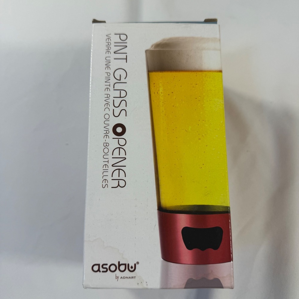 Asobu Adnart Pint Glass Opener 16oz Red Base Beer‎ Glass with Bottle Opener 2